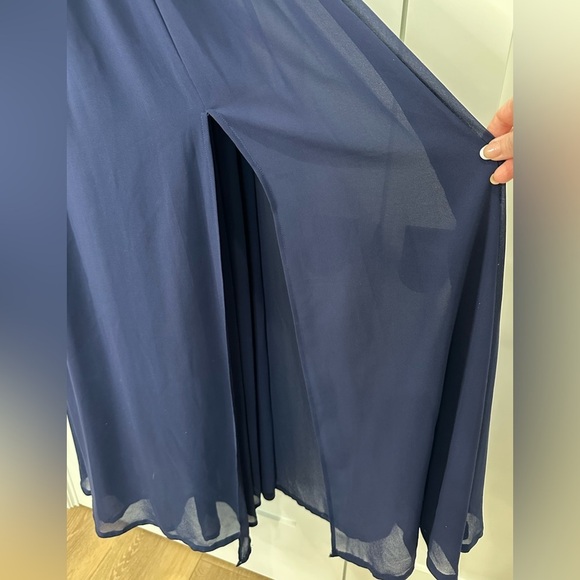 Lulus Heavenly Hues Maxi Dress Gown Deep V Modest Leg Slit Navy Blue Small Prom - Picture 8 of 16